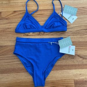 Blue high waist bathing suit. H&M x lemlem by Liya Kebede